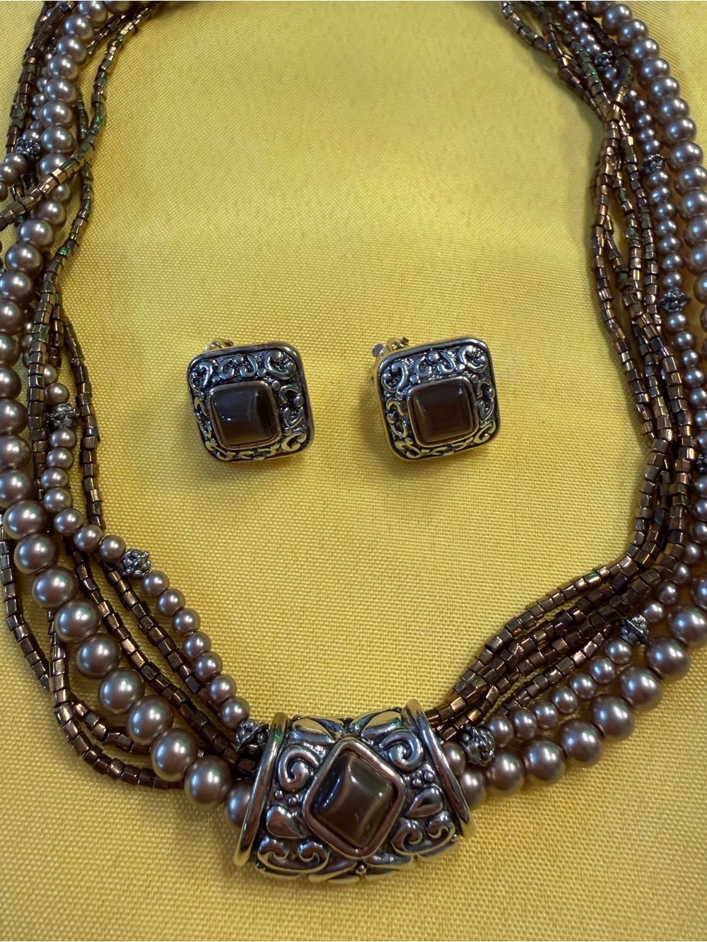 Park Lane Brown Multi Strand Necklace Clip Earrings Set